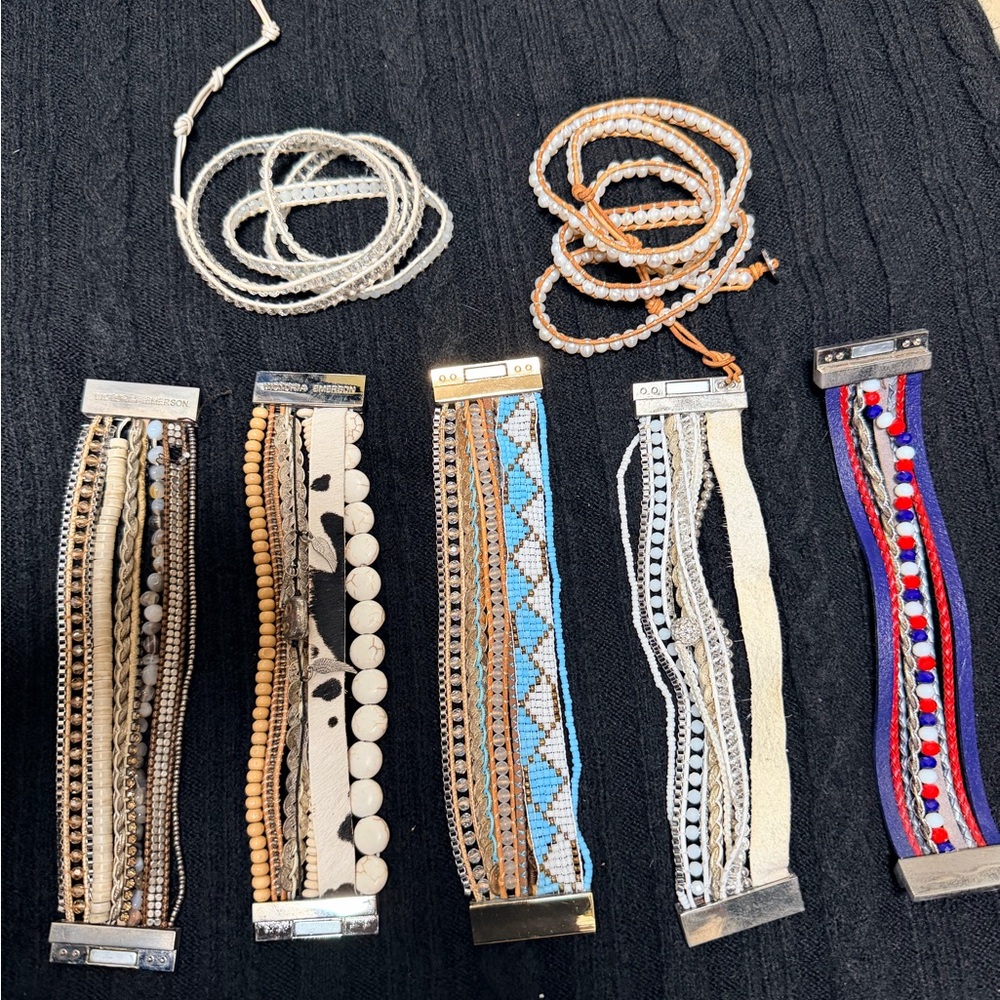 Victoria Emerson Beaded Bracelet Set - Blue, Brown, Cream